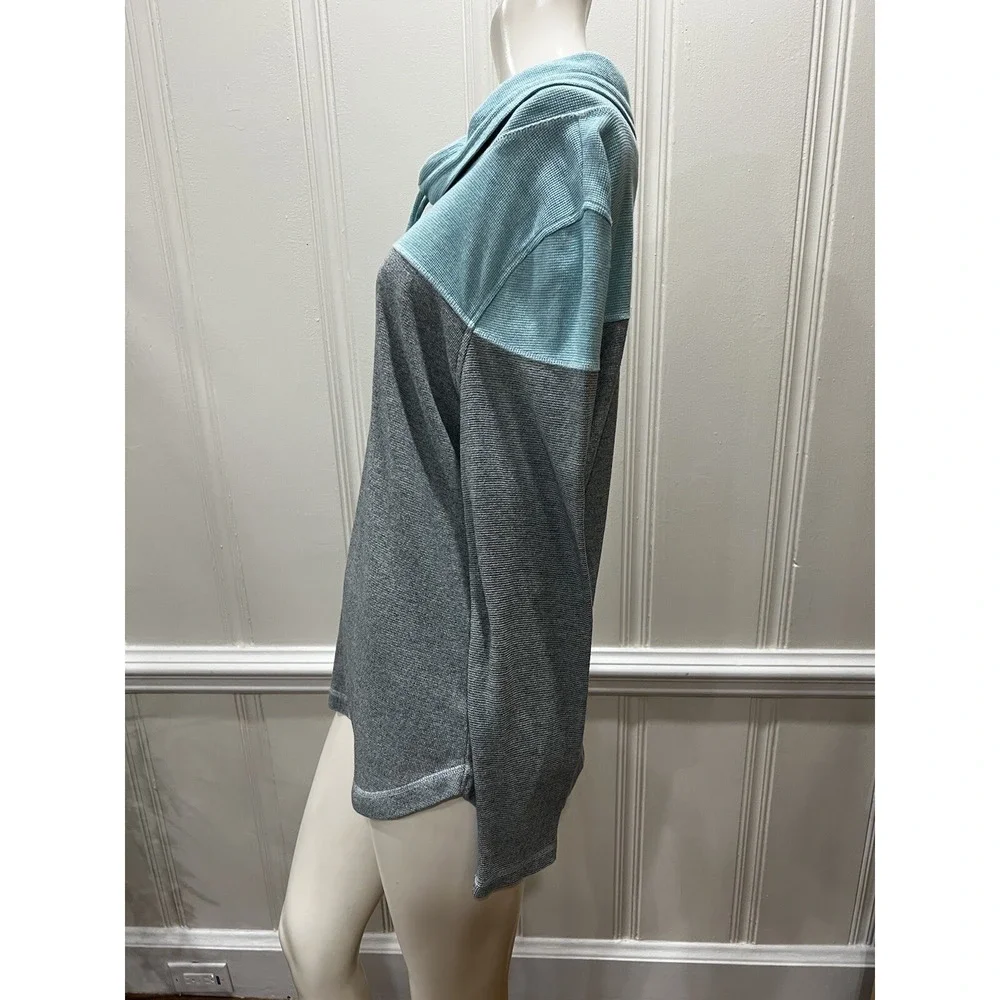 T by Talbot's Teal/Gray Colorblock Cowl Neck Pullover Tunic Top Size XL EUC